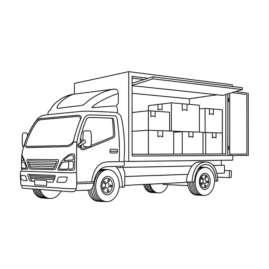 Vrachtwagen Kleurplaat van een vrachtwagen om zelf creatief in te kleuren.