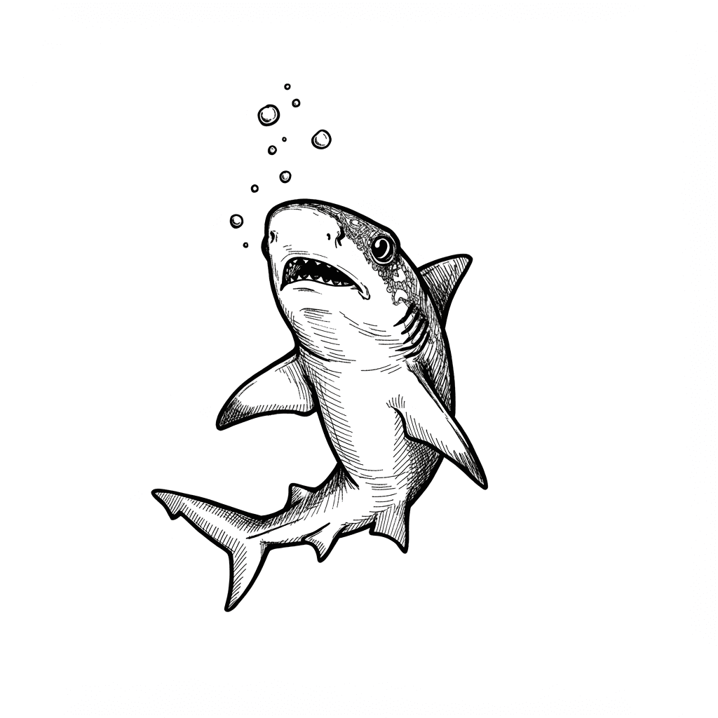 Haai Leuke kleurplaat van een Haai om thuis te printen en in te kleuren.