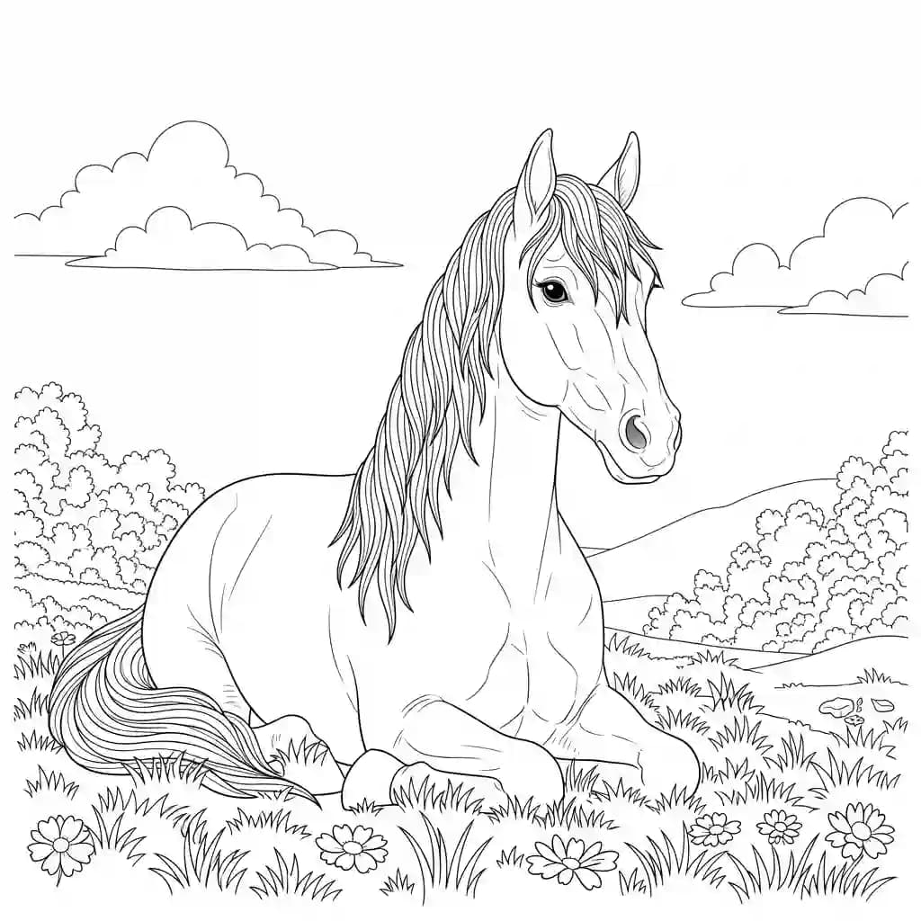 Paard Kleurplaat van een paard die eenvoudig te printen en in te kleuren is.