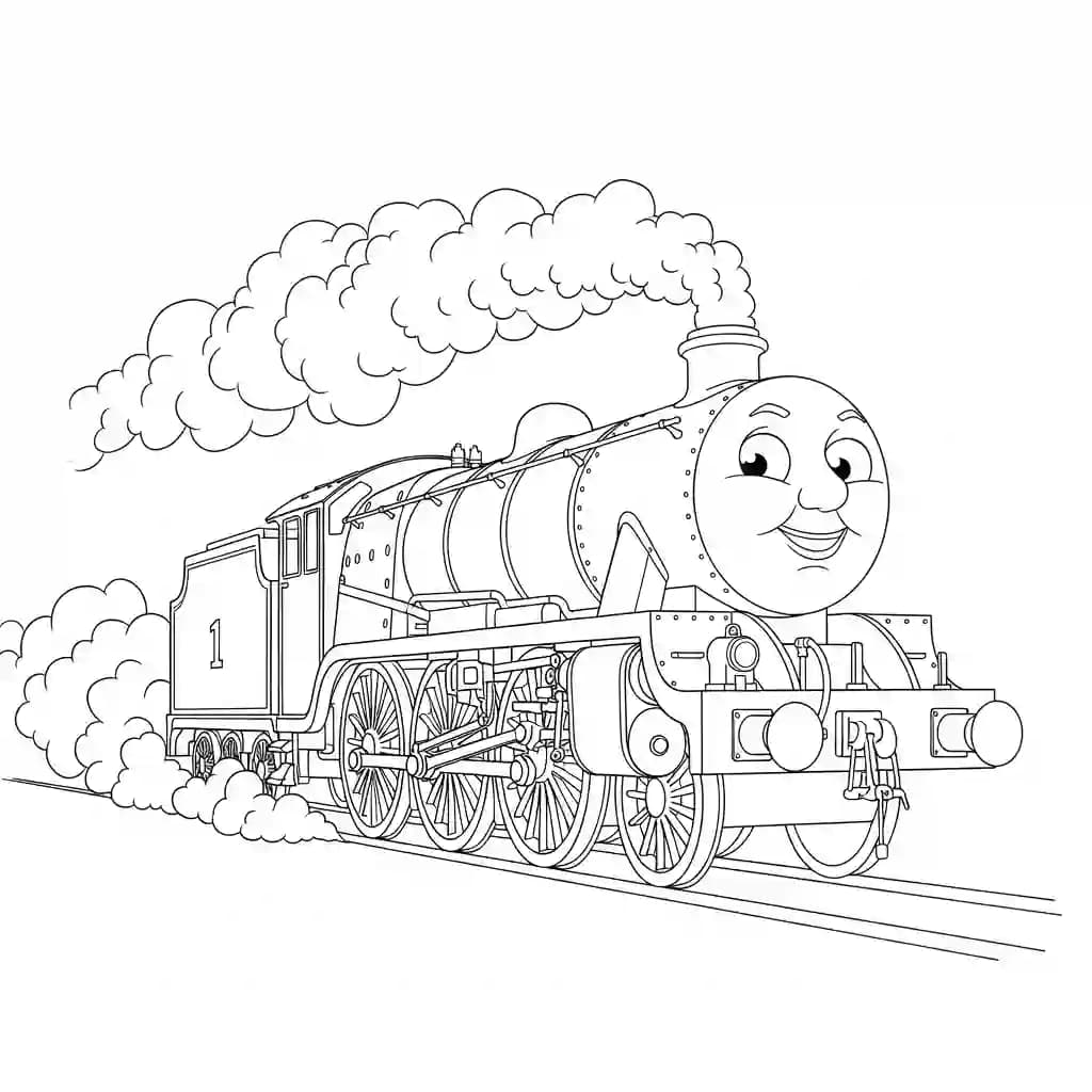 Thomas en vrienden Kleurplaat van Thomas en vrienden met een vrolijk en speels thema om in te kleuren.