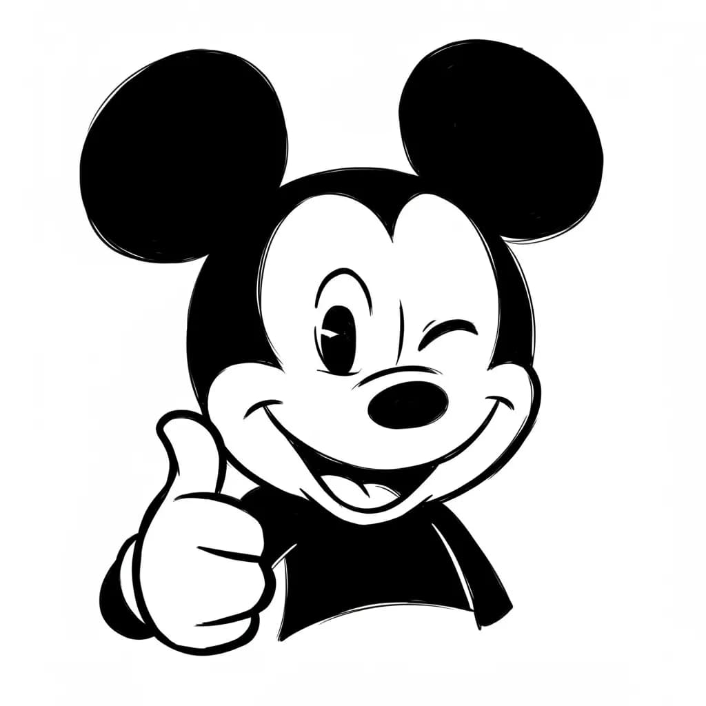 Mickey Mouse Kleurplaat van Mickey Mouse met een vrolijk en klassiek thema om in te kleuren.