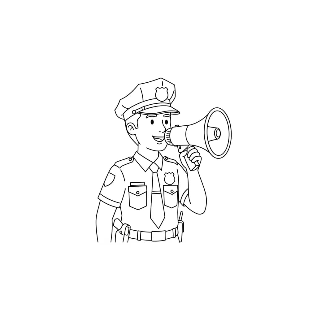 Politie Kleurplaat van de politie met een stoer en herkenbaar thema om zelf in te kleuren.