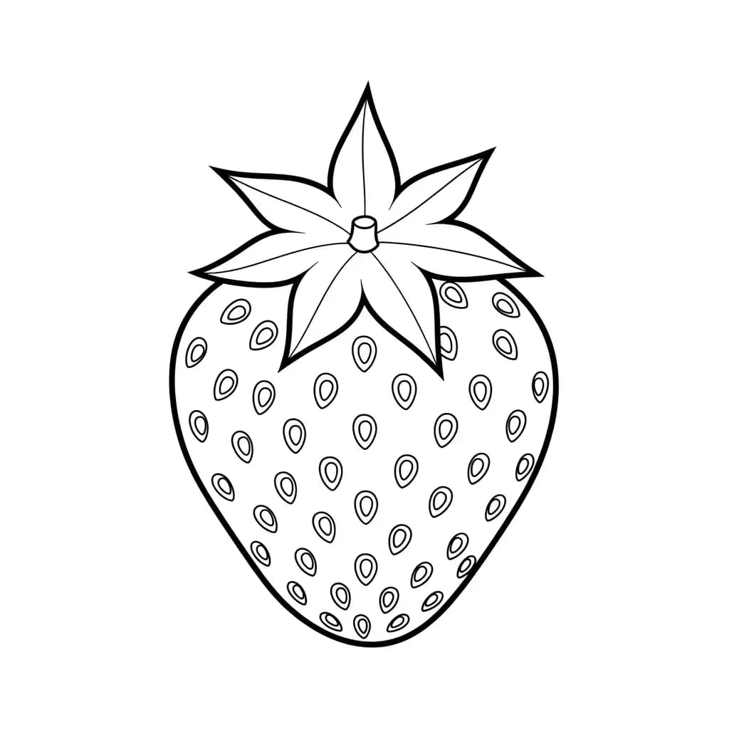 Aardbeienkleurplaat schets kleurplaat van een grote aardbei met duidelijke contouren om in te kleuren