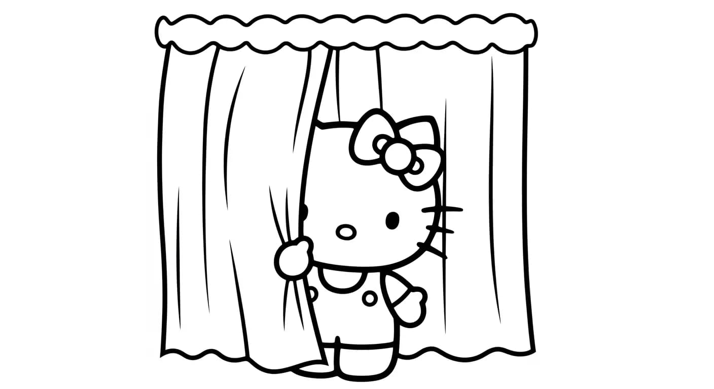hello kitty Kleurplaat van hello kitty in een vrolijk en creatief thema om zelf in te kleuren.