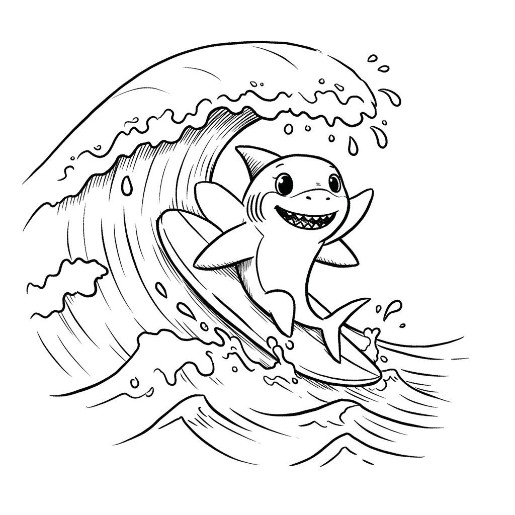 Haai Kleurplaat Zwart-witte kleurplaat van een Haai om zelf in te kleuren.