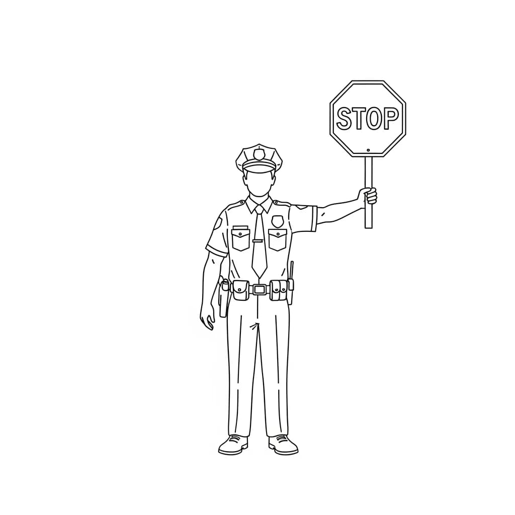 Politie Kleurplaat van de politie met een stoer en herkenbaar thema om zelf in te kleuren.