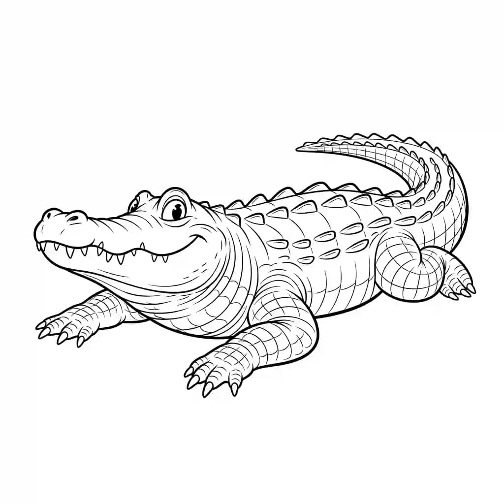 alligatorkleurplaat schets kleurplaat van een glimlachende alligator met duidelijke contouren om in te kleuren