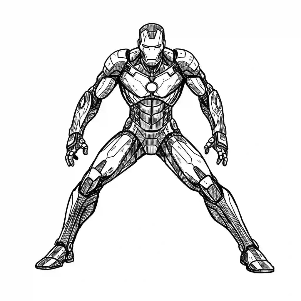 Iron Man Gratis kleurplaat van Iron Man in actie, leuk om zelf te printen en in te kleuren.