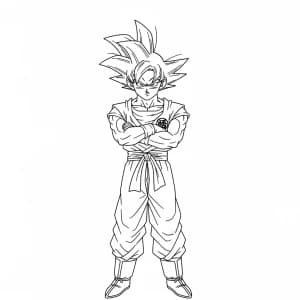 Goku kleurplaat schets kleurplaat van Goku in vechthouding met duidelijke lijnen om in te kleuren