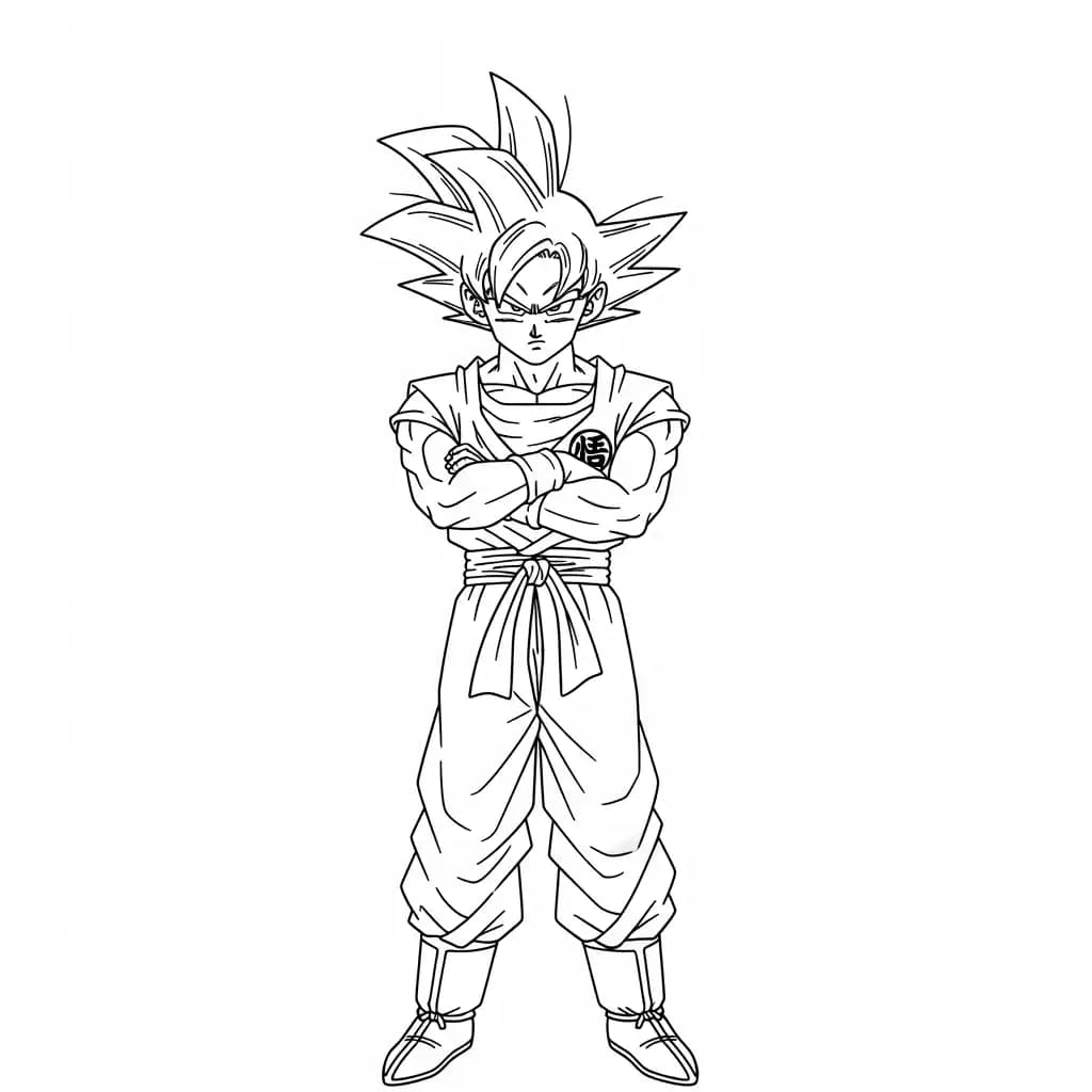 Goku kleurplaat schets kleurplaat van Goku in vechthouding met duidelijke lijnen om in te kleuren