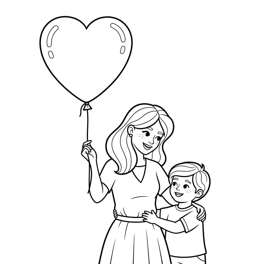 Moederdag Kleurplaat van Moederdag met een feestelijk en liefdevol thema om in te kleuren.