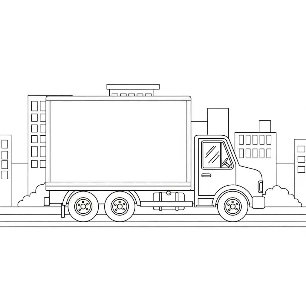 Vrachtwagen Kleurplaat van een vrachtwagen om zelf creatief in te kleuren.