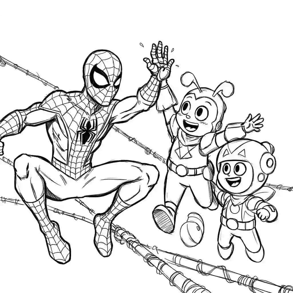 Spiderman Kleurplaat van Spiderman met een stoer superhelden thema om zelf in te kleuren.