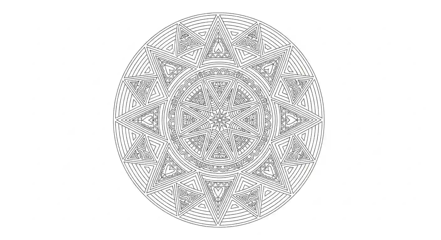 Mandala Mooie Mandala kleurplaat met symmetrische vormen om in te kleuren.