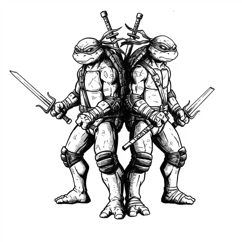 Tienermutante ninjaschildpadden Kleurplaat van tienermutante ninjaschildpadden met een avontuurlijk en speels thema om in te kleuren.