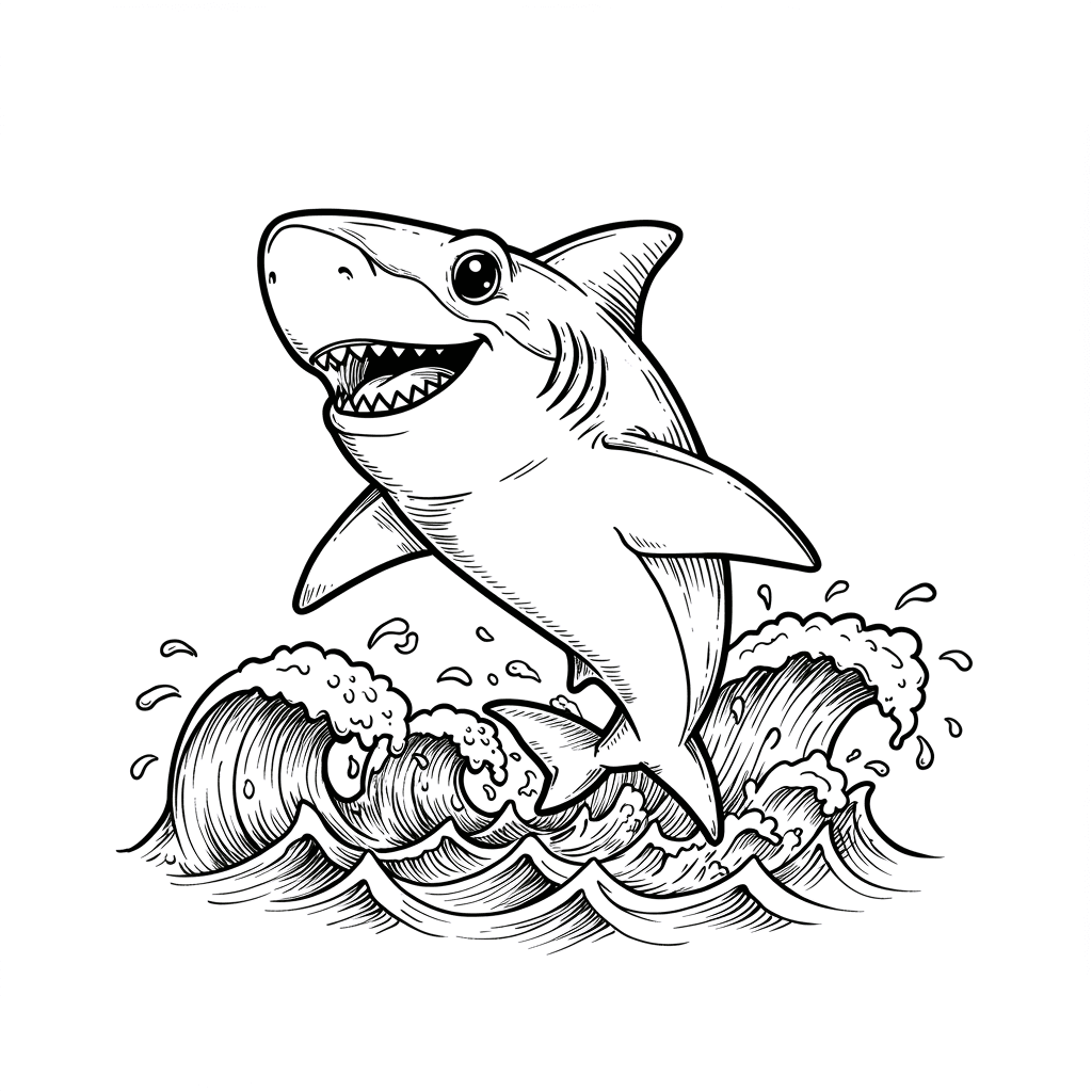 Haai Kleurplaat Zwart-witte kleurplaat van een Haai om zelf in te kleuren.
