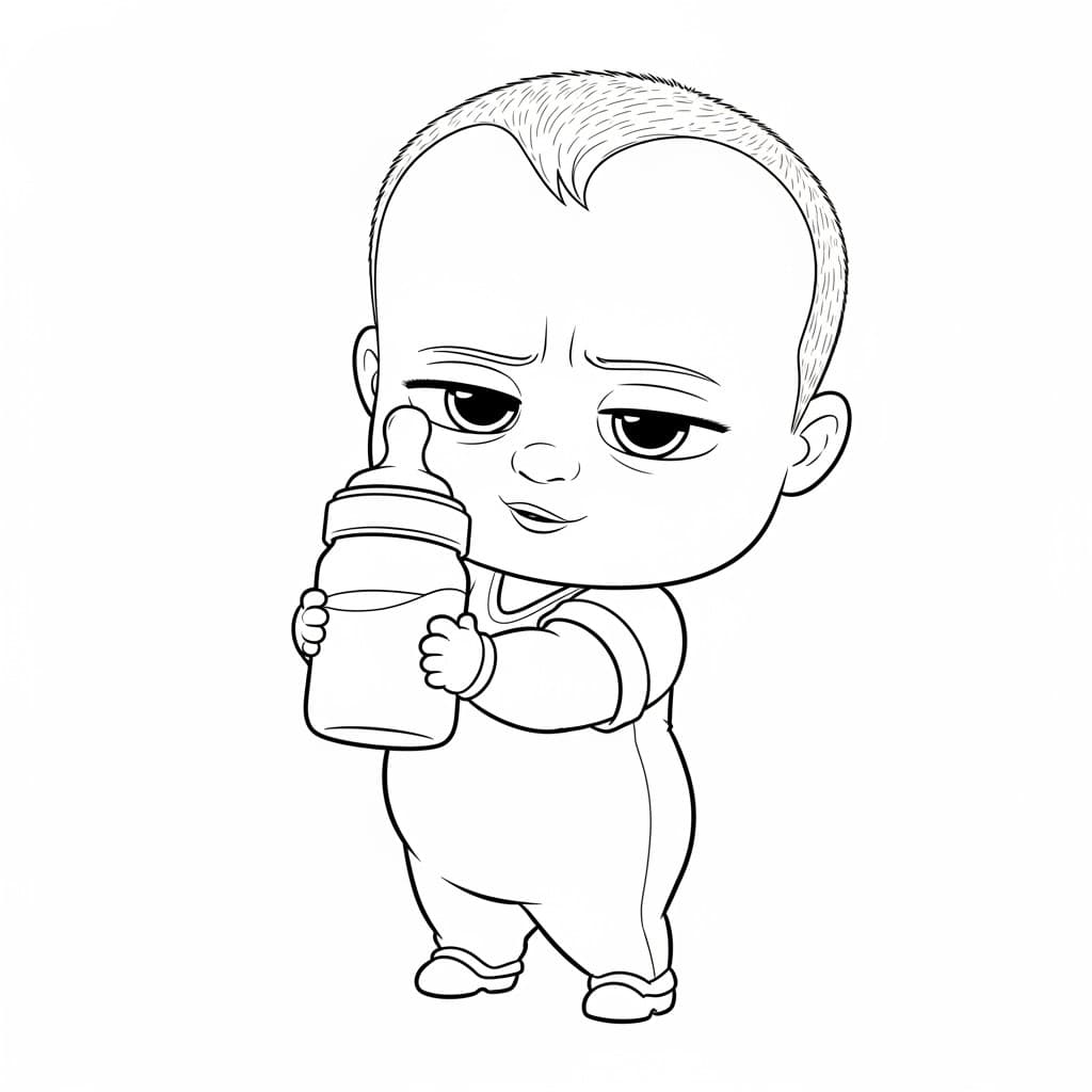 Boss Baby Kleurplaat Zwart-witte kleurplaat van Boss Baby, klaar om in te kleuren door kinderen en volwassenen.