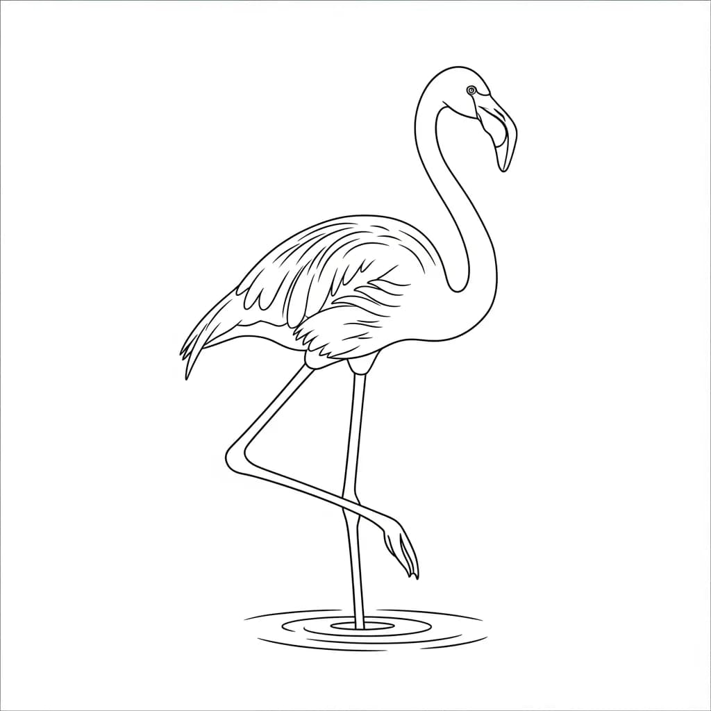 Flamingo Een leuke zwart-wit kleurplaat van een flamingo.