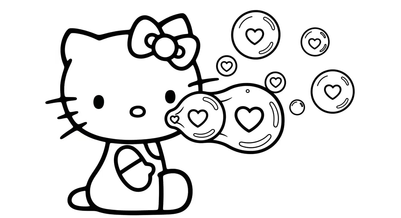 hello kitty Kleurplaat van hello kitty in een vrolijk en creatief thema om zelf in te kleuren.