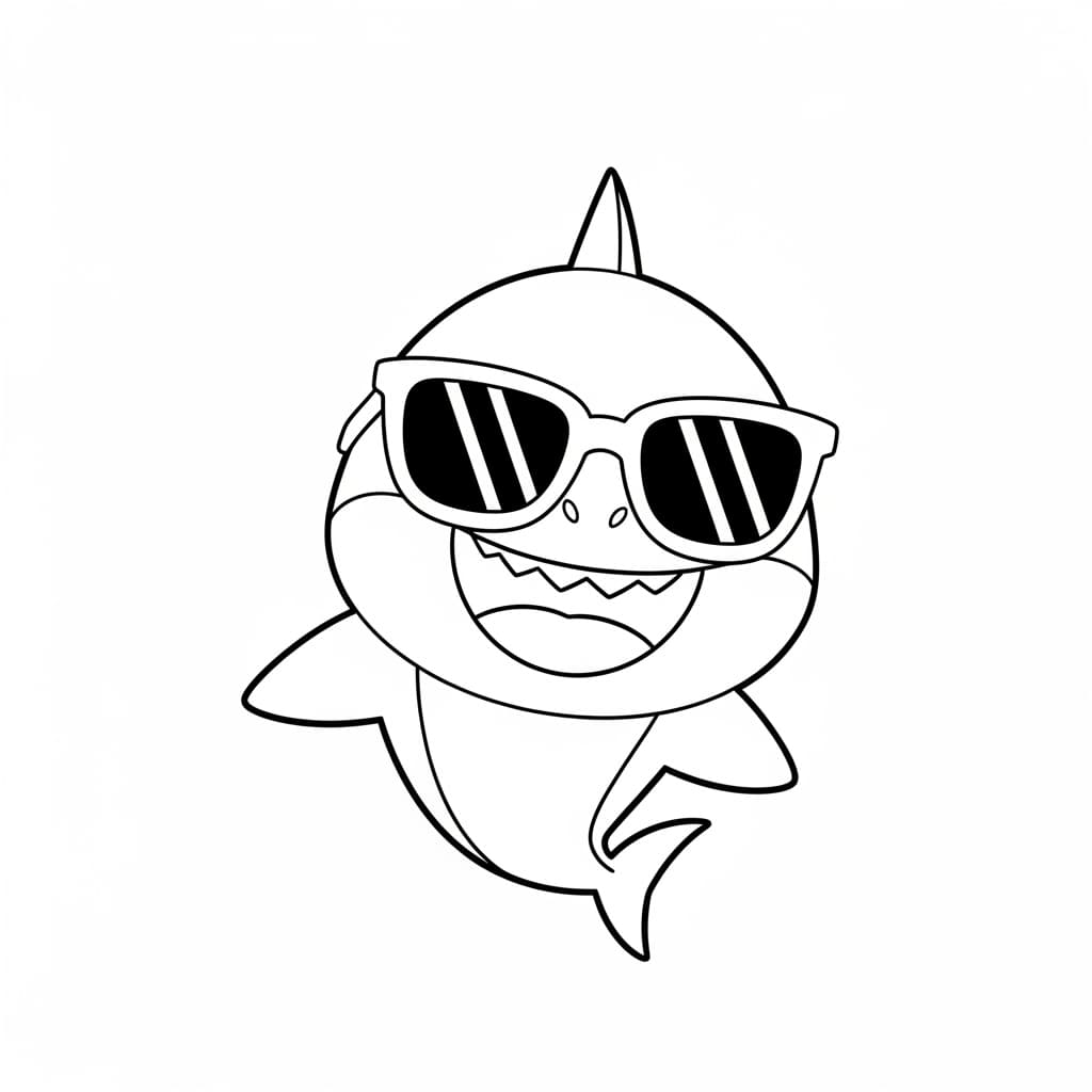 Baby Shark Leuke zwart-wit tekening van Baby Shark om zelf in te kleuren en creatief mee aan de slag te gaan.