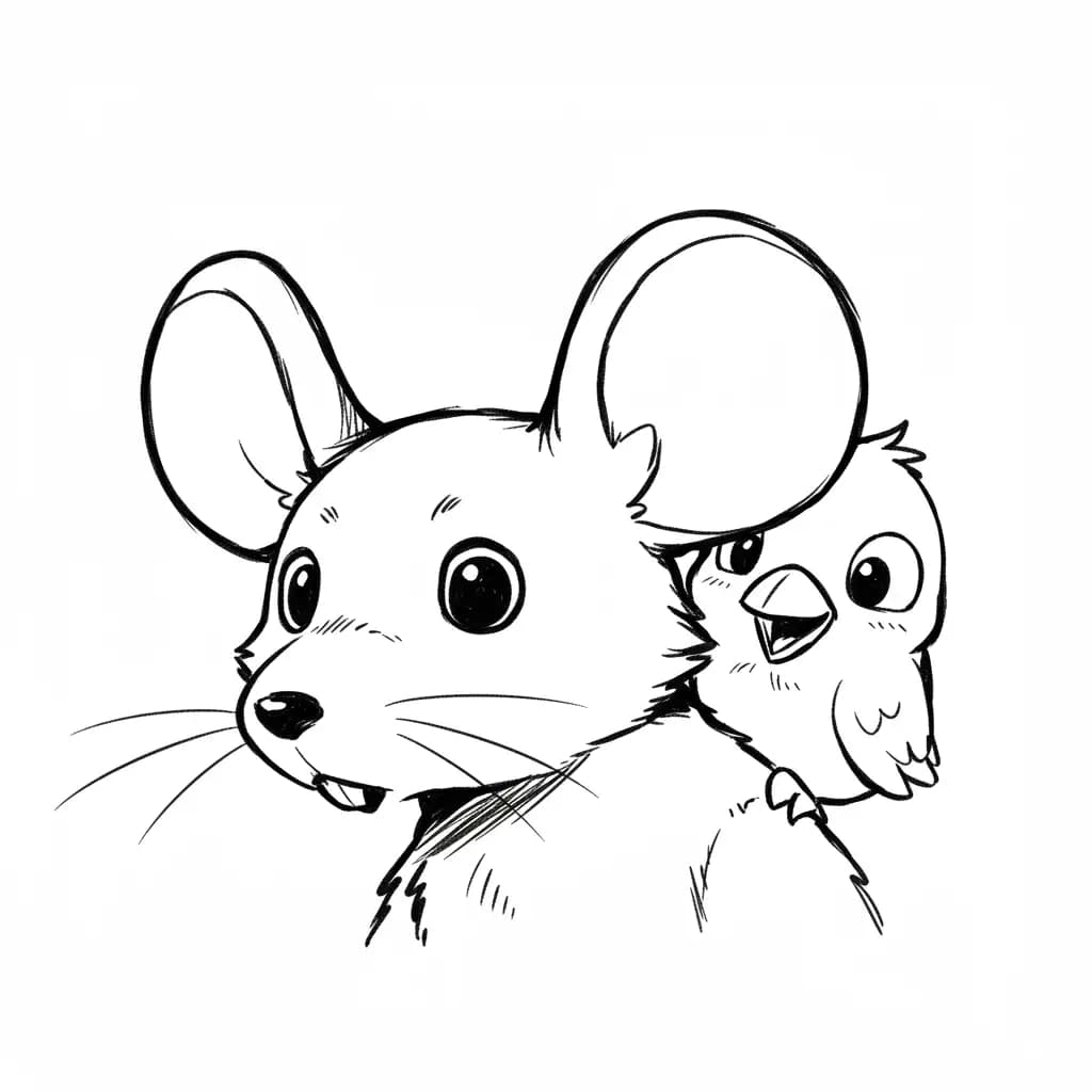 Muis Kleurplaat van een schattige muis die ideaal is om in te kleuren door kinderen en volwassenen.
