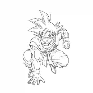 Goku kleurplaat schets kleurplaat van Goku in vechthouding met duidelijke lijnen om in te kleuren