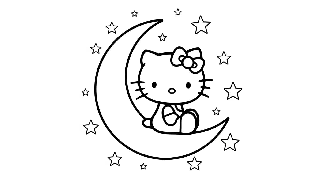 hello kitty Kleurplaat van hello kitty in een vrolijk en creatief thema om zelf in te kleuren.