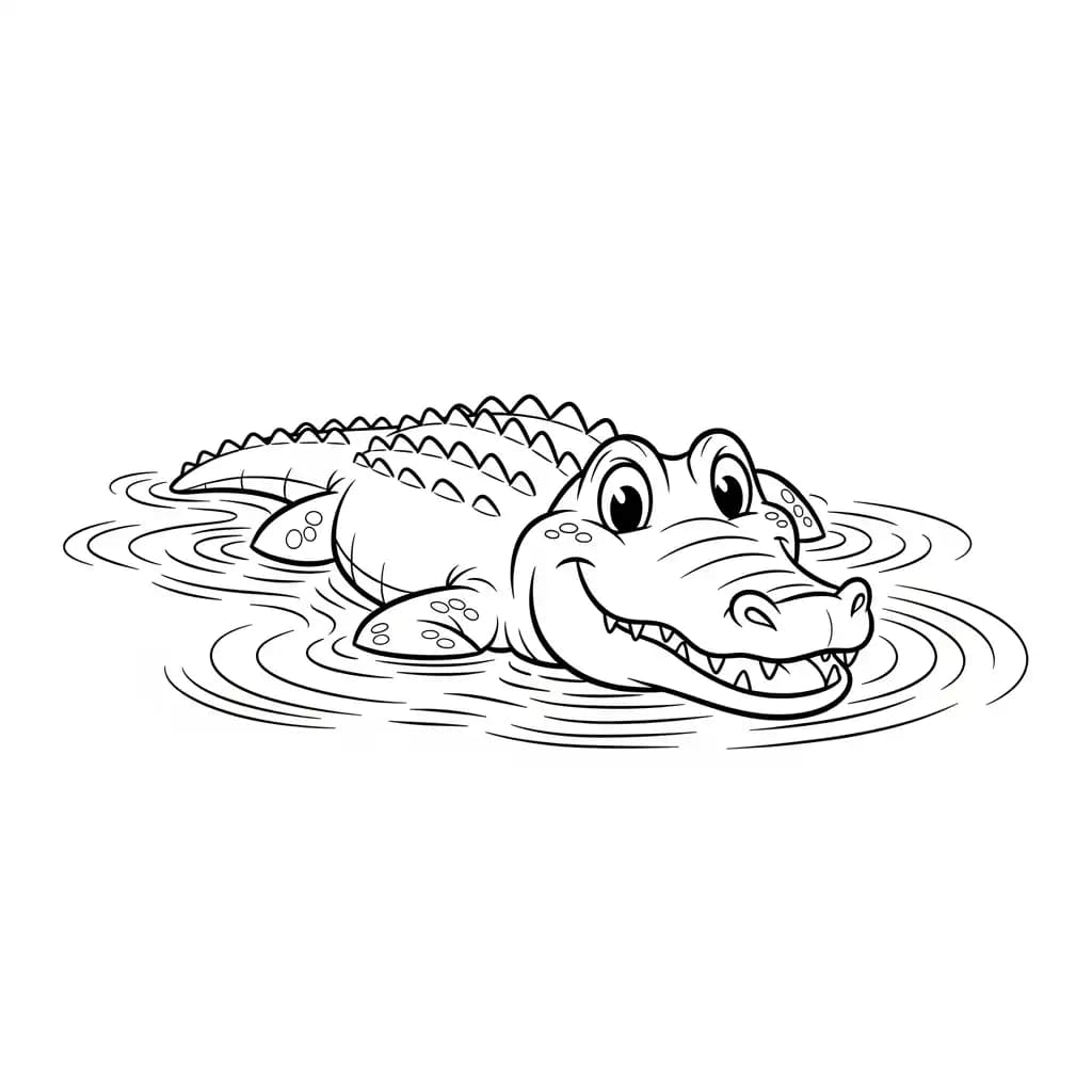 alligatorkleurplaat schets kleurplaat van een glimlachende alligator met duidelijke contouren om in te kleuren