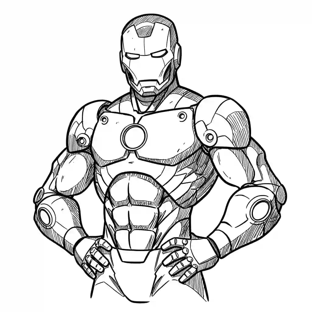 Iron Man Gratis kleurplaat van Iron Man in actie, leuk om zelf te printen en in te kleuren.