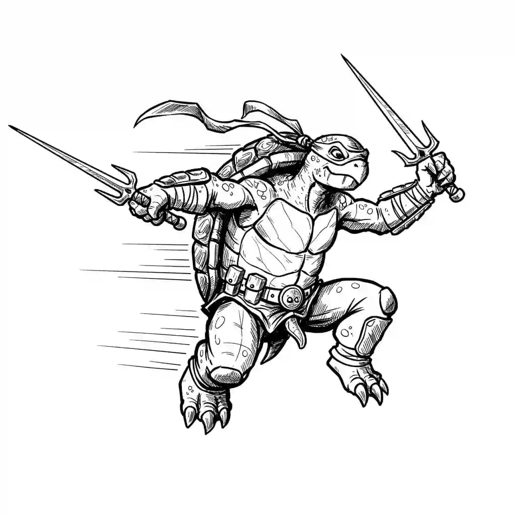 Tienermutante ninjaschildpadden Kleurplaat van tienermutante ninjaschildpadden met een avontuurlijk en speels thema om in te kleuren.