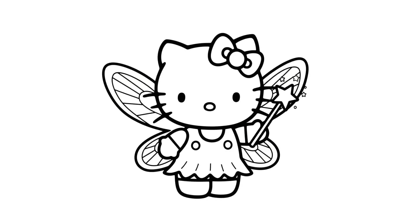 hello kitty Kleurplaat van hello kitty in een vrolijk en creatief thema om zelf in te kleuren.