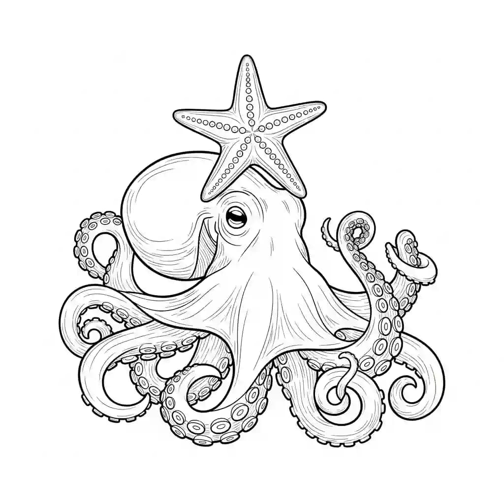 Octopus Kleurplaat van een vriendelijke Octopus die uitnodigt tot creatief inkleuren.