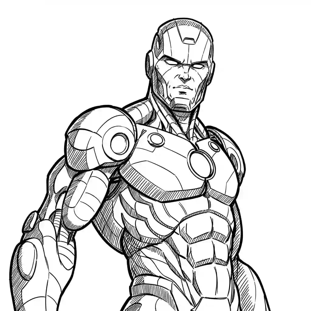 Iron Man Gratis kleurplaat van Iron Man in actie, leuk om zelf te printen en in te kleuren.