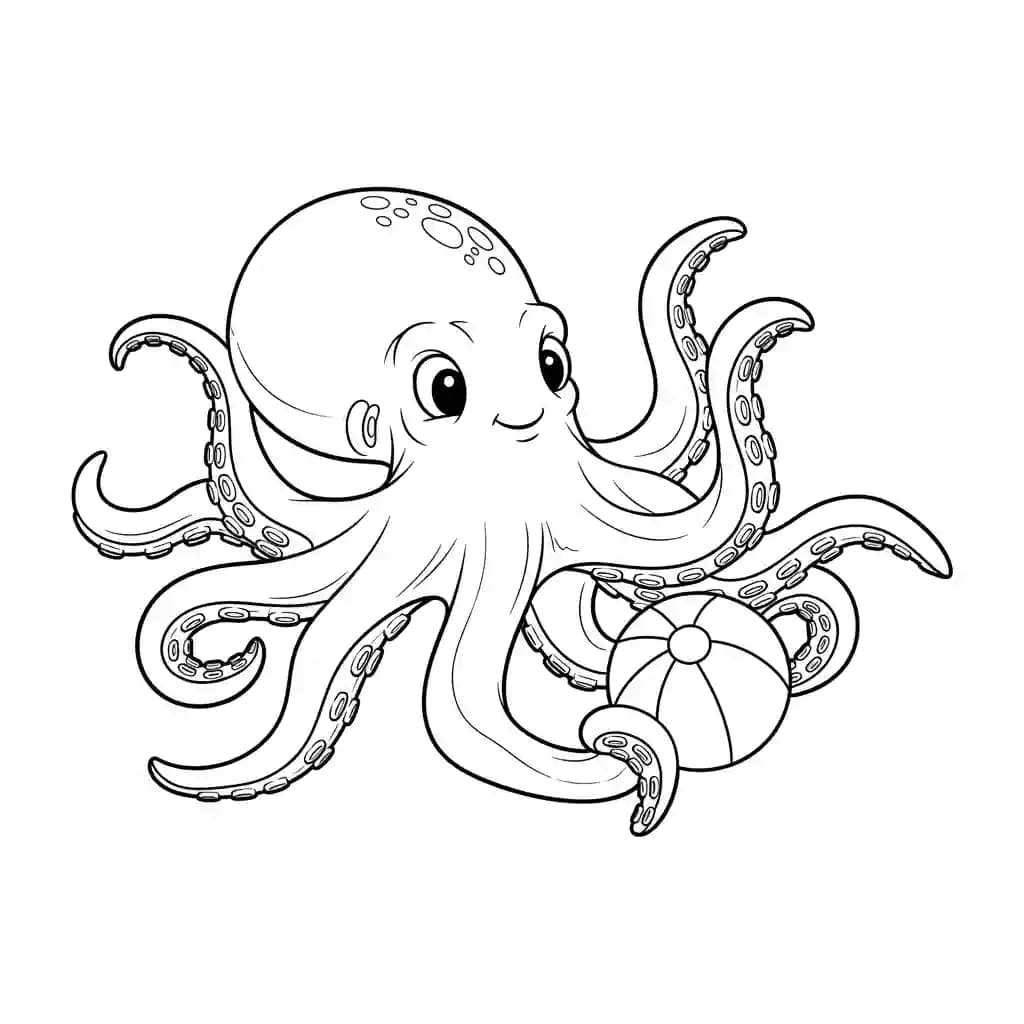 Octopus Kleurplaat van een vriendelijke Octopus die uitnodigt tot creatief inkleuren.