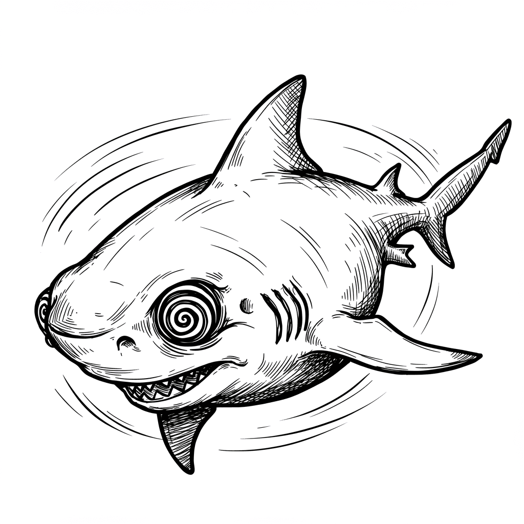 Haai Kleurplaat Zwart-witte kleurplaat van een Haai om zelf in te kleuren.