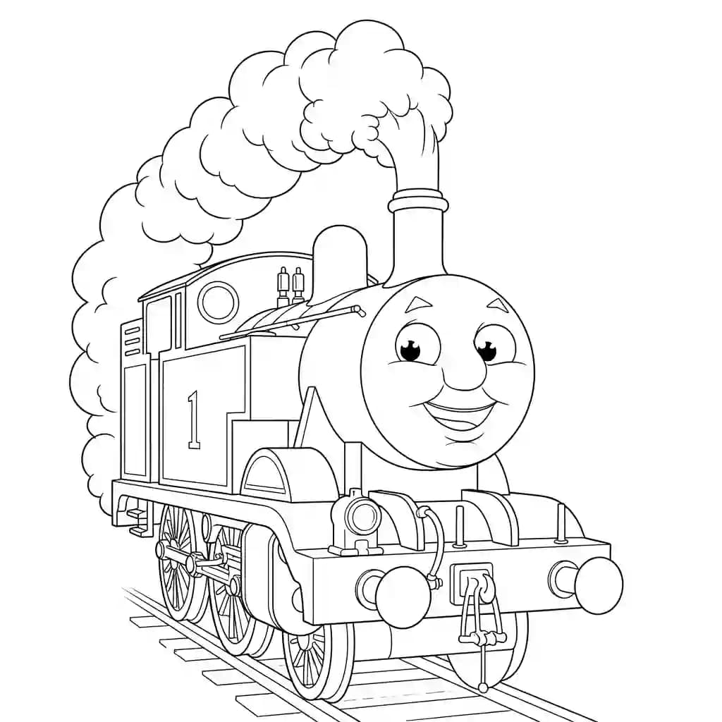 Thomas en vrienden Kleurplaat van Thomas en vrienden met een vrolijk en speels thema om in te kleuren.