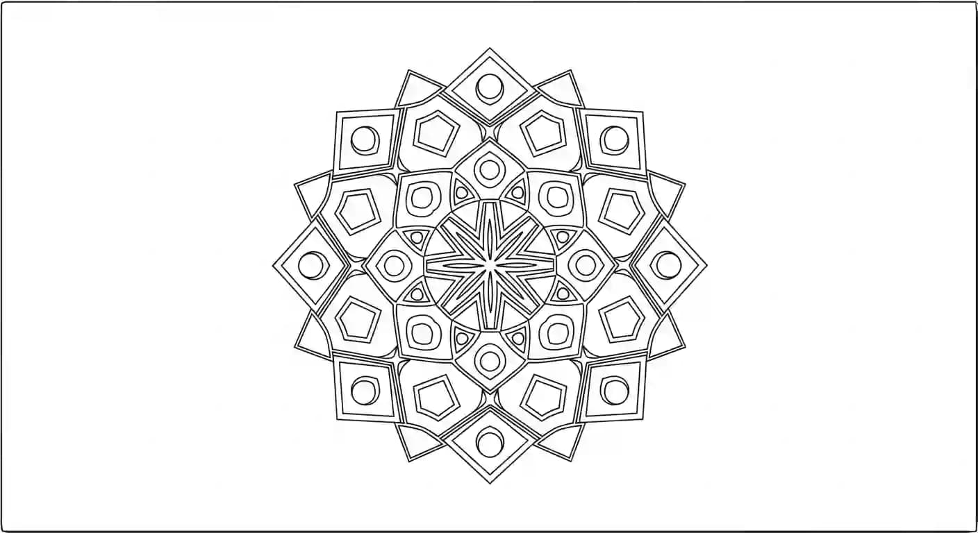 Mandala Mandala kleurplaat met rustige vormen en symmetrische patronen om in te kleuren.