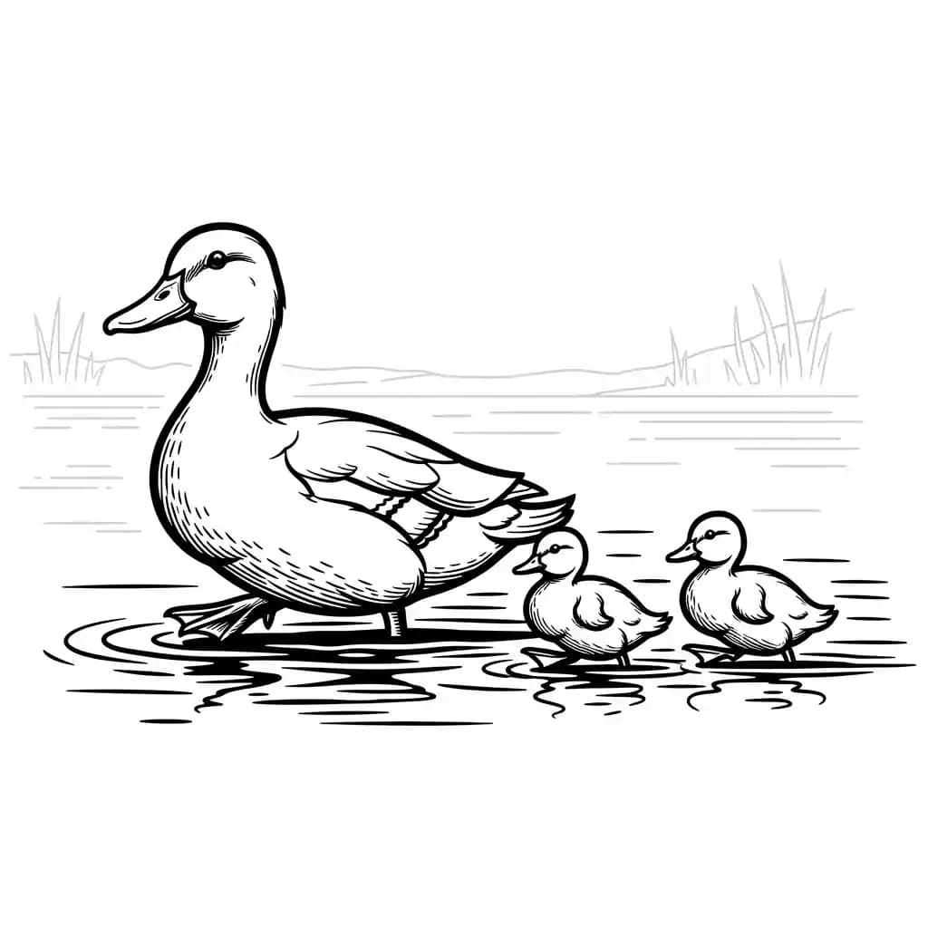 Eend kleurplaat schets kleurplaat van een schattige eend met duidelijke contouren om in te kleuren