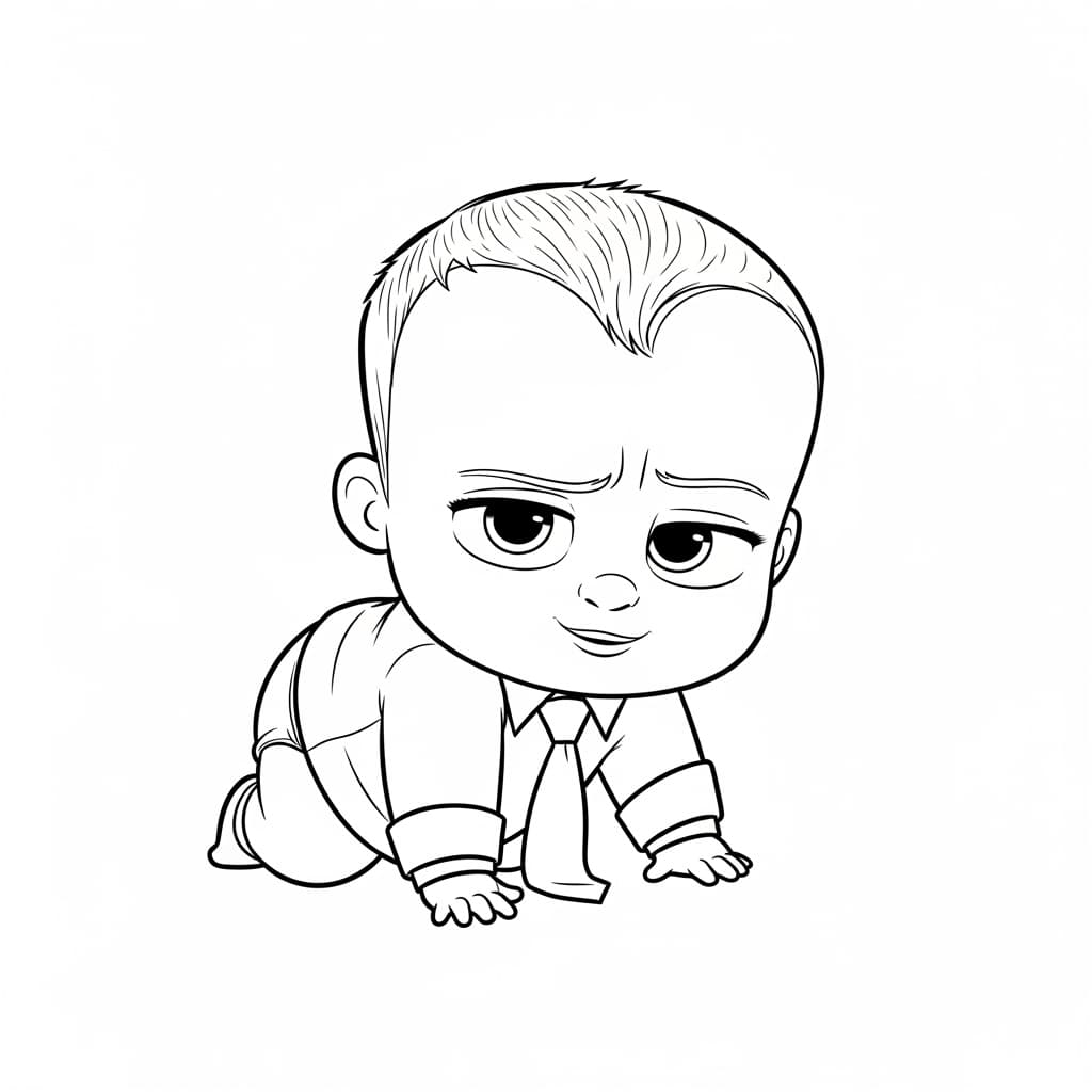 Boss Baby Grappige zwart-wit afbeelding van Boss Baby in pak, ideaal om in te kleuren.