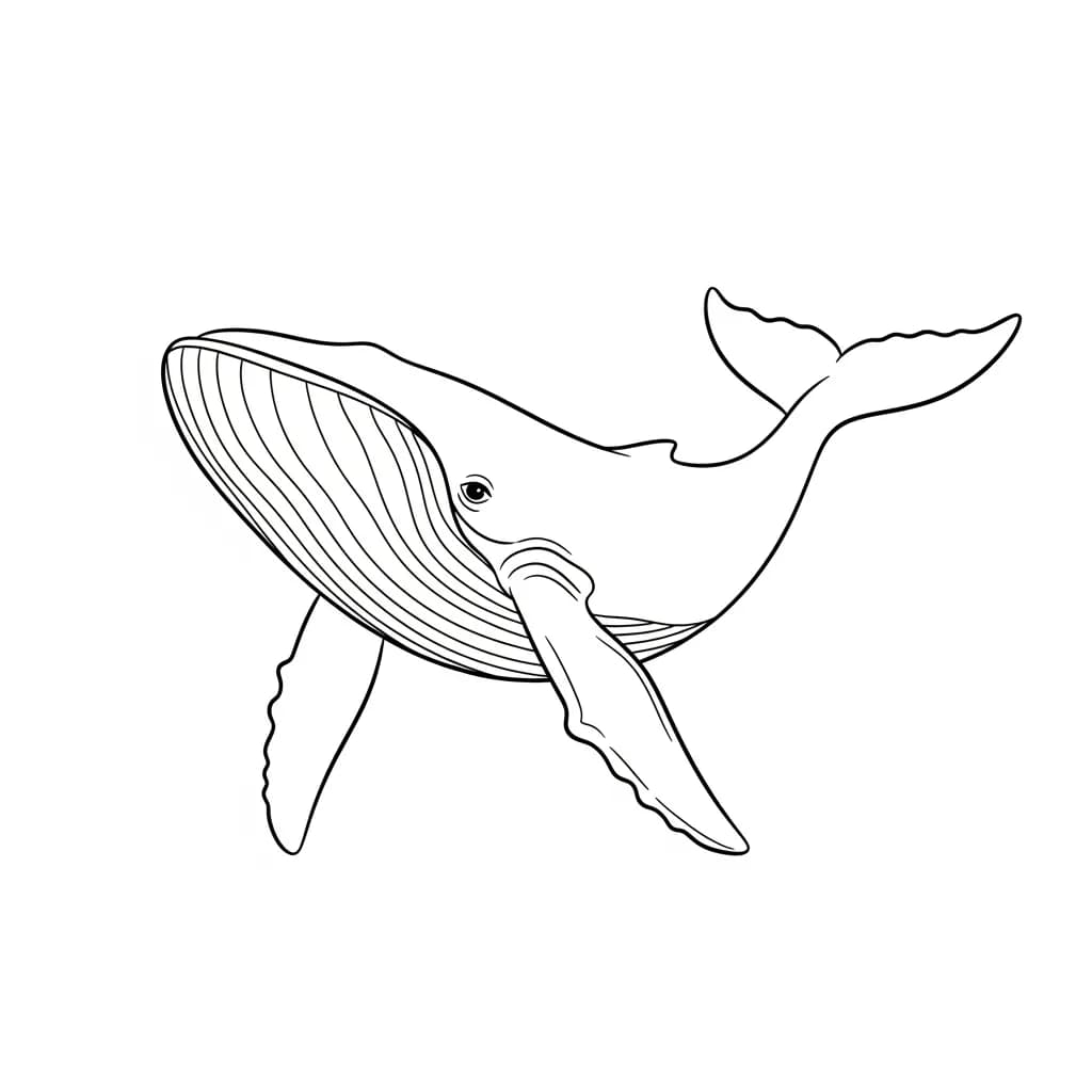 Walvis Kleurplaat van een Walvis die kinderen en volwassenen creatief kunnen inkleuren.