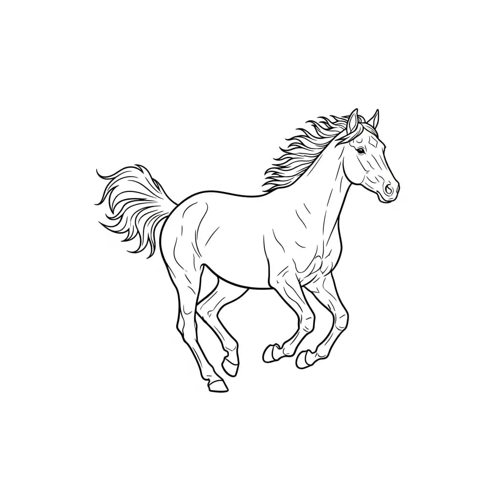 Paard Kleurplaat van een paard die eenvoudig te printen en in te kleuren is.