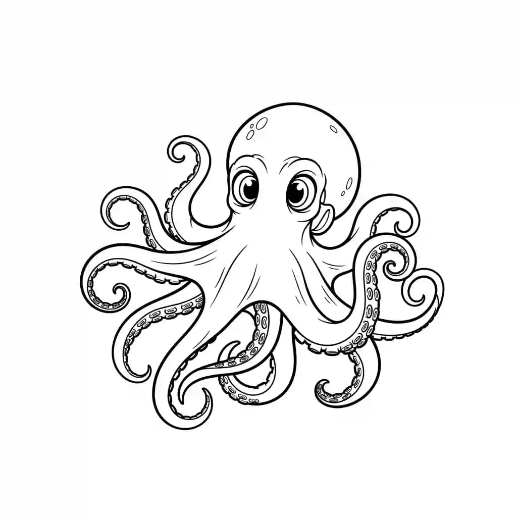 Octopus Kleurplaat van een vriendelijke Octopus die uitnodigt tot creatief inkleuren.