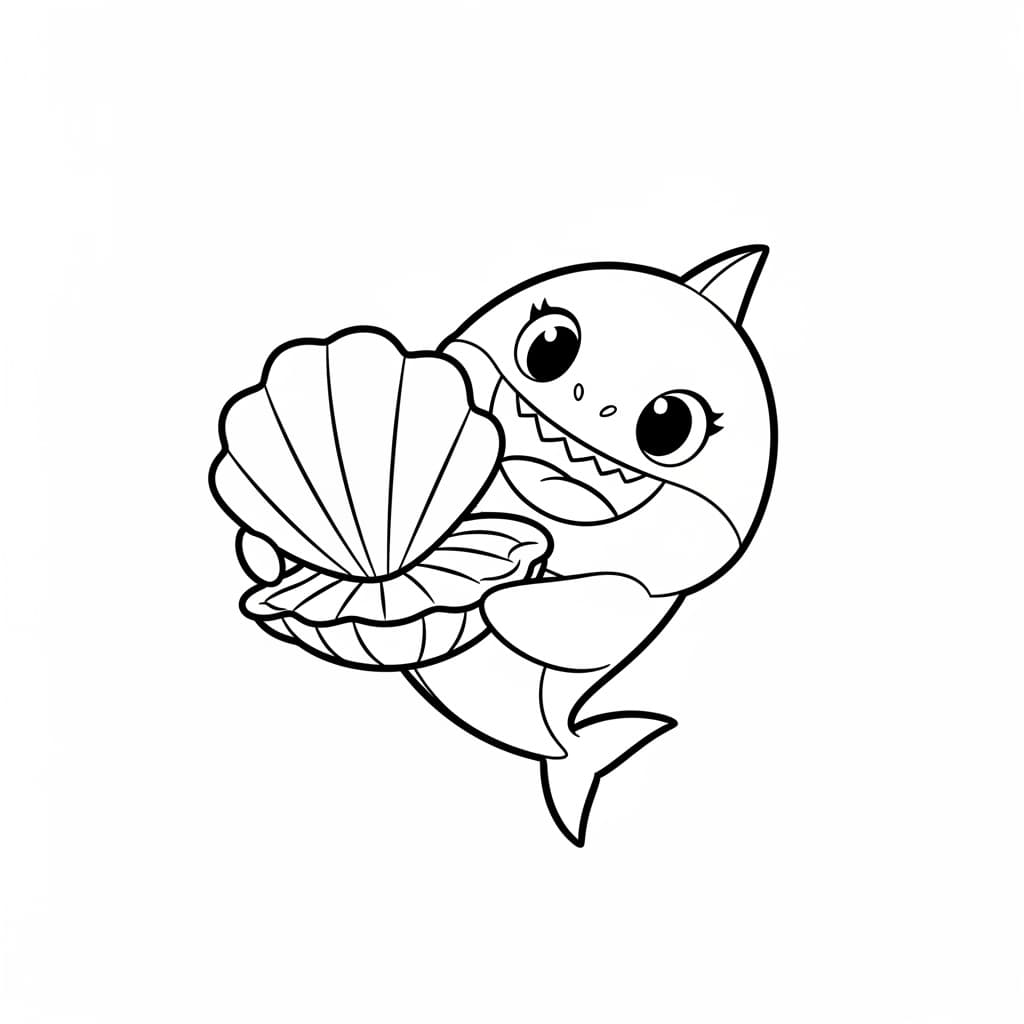 Baby Shark Leuke zwart-wit tekening van Baby Shark om zelf in te kleuren en creatief mee aan de slag te gaan.
