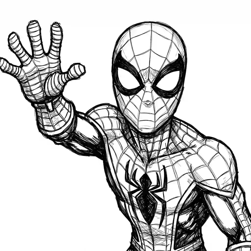 Spiderman Kleurplaat van Spiderman met een stoer superhelden thema om zelf in te kleuren.