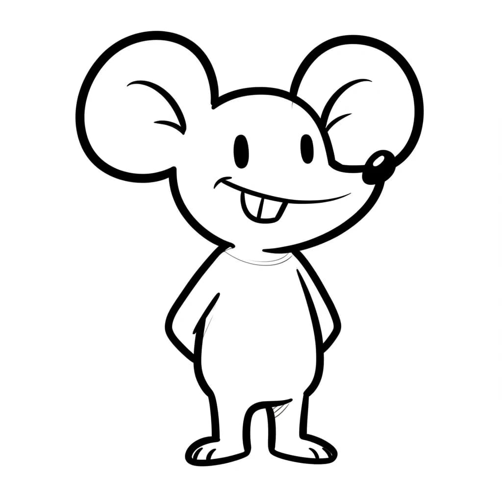 Muis Kleurplaat van een schattige muis die ideaal is om in te kleuren door kinderen en volwassenen.