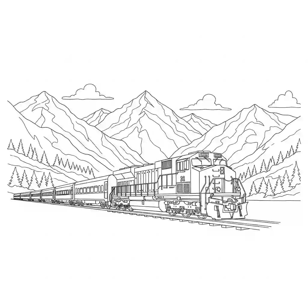 Trein Kleurplaat van een trein met een leuk en creatief ontwerp om zelf in te kleuren.