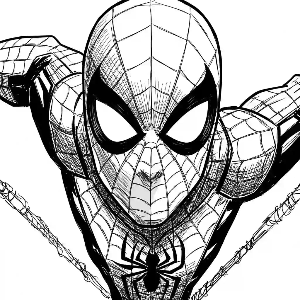 Spiderman Kleurplaat van Spiderman met een stoer superhelden thema om zelf in te kleuren.