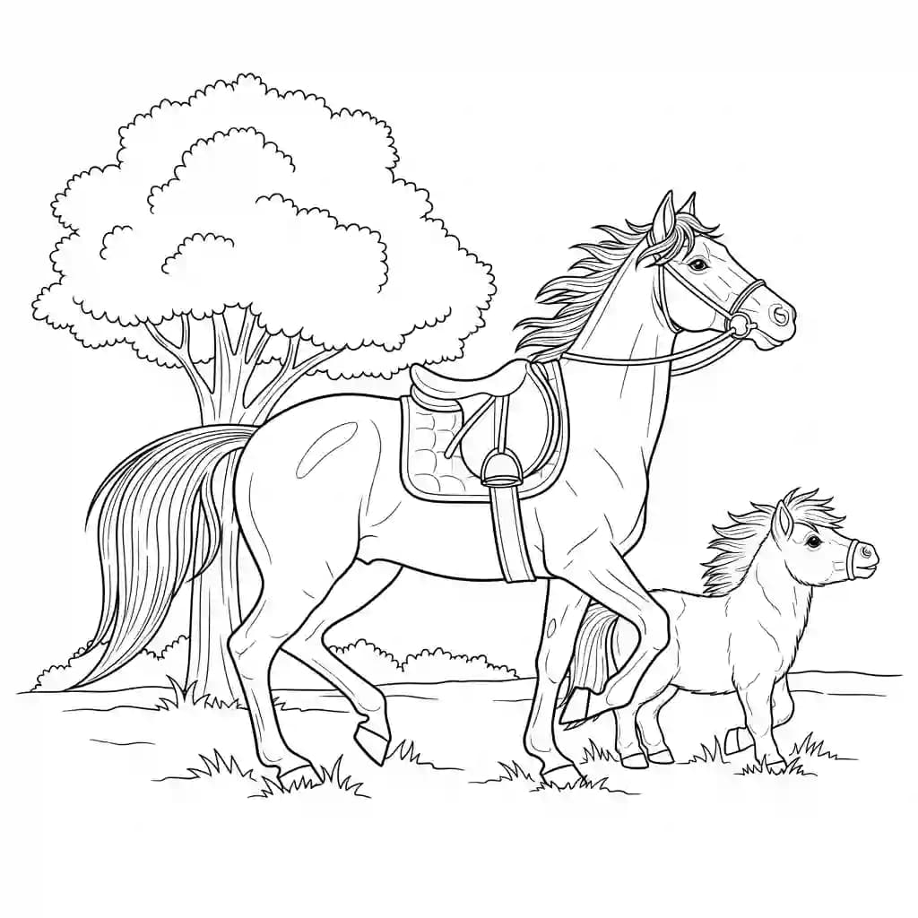 Paard Kleurplaat van een paard die eenvoudig te printen en in te kleuren is.