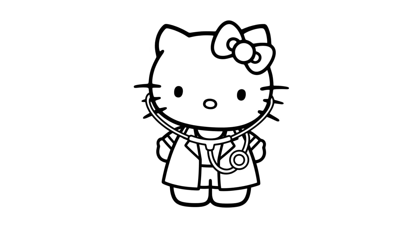 hello kitty Kleurplaat van hello kitty in een vrolijk en creatief thema om zelf in te kleuren.