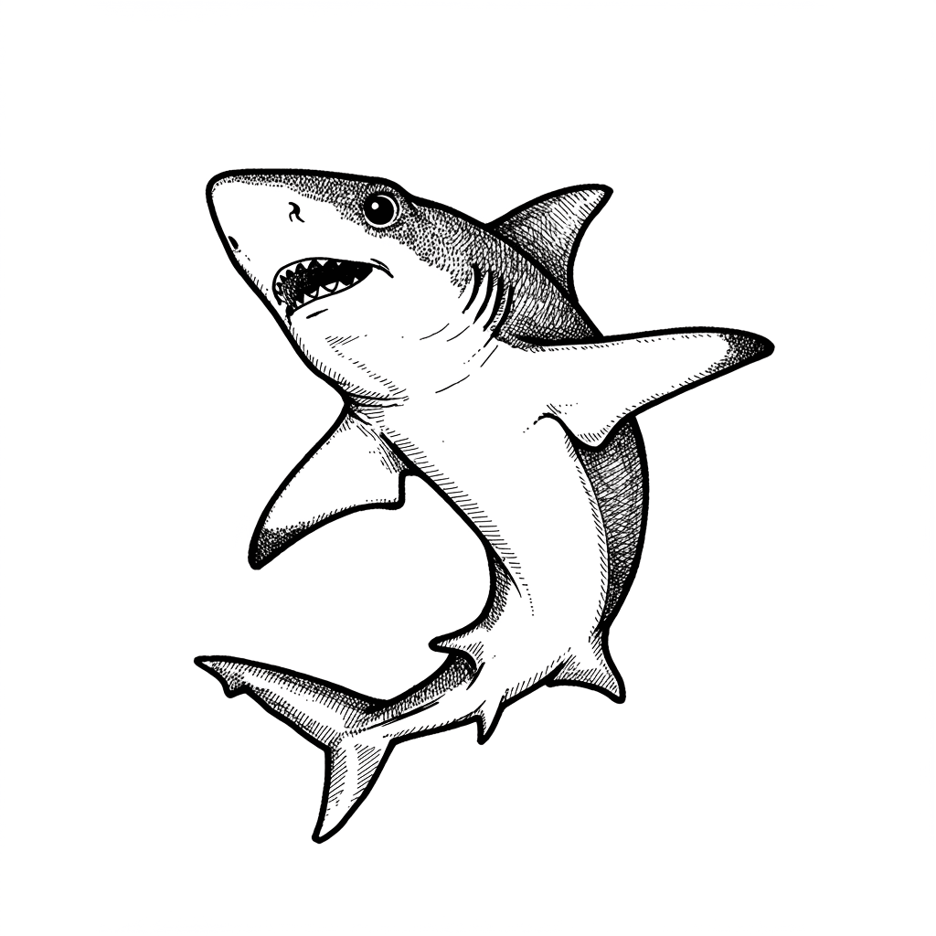 Haai Kleurplaat Zwart-witte kleurplaat van een Haai om zelf in te kleuren.